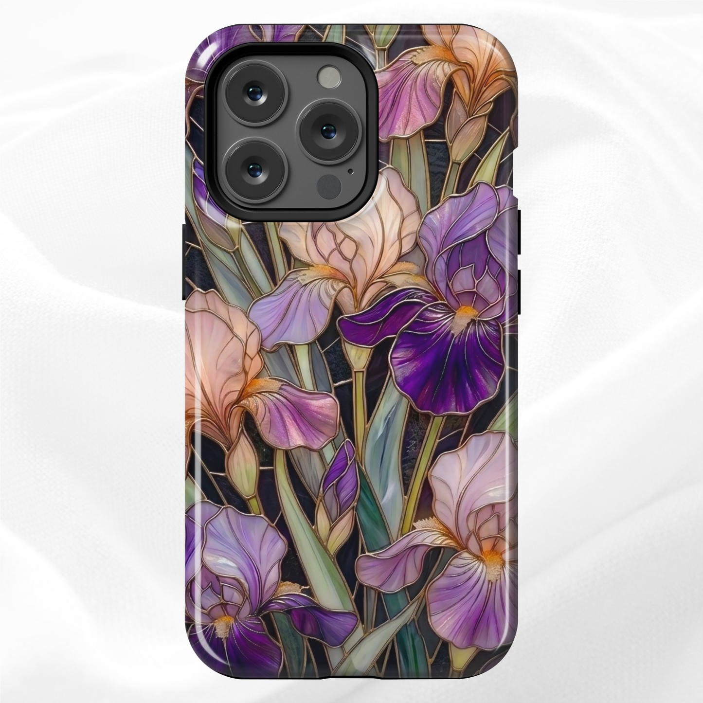 Dark Stained Glass Iris Floral