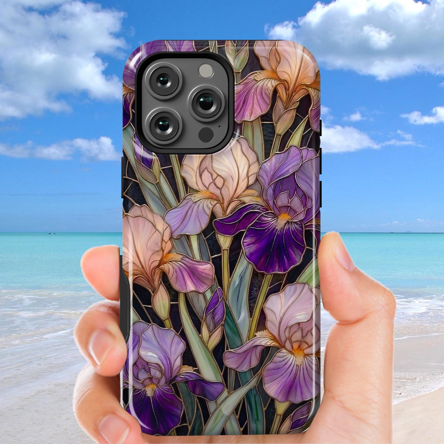 Dark Stained Glass Iris Floral