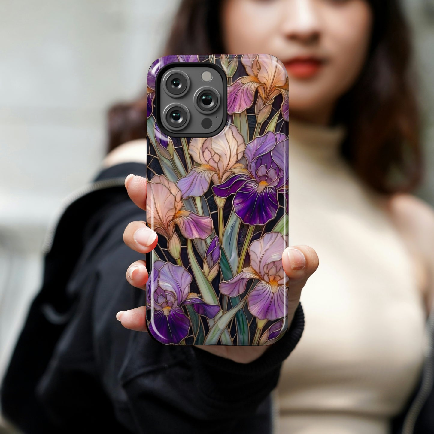 Dark Stained Glass Iris Floral